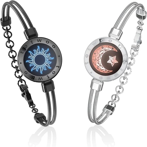 TOTWOO Smart Partner Bracelets for Long Distance Relationships with 1 to 1 Bluetooth Pairing via App - Romantic Gift with Lights & Vibration to the Touch Made of 316L Stainless Steel