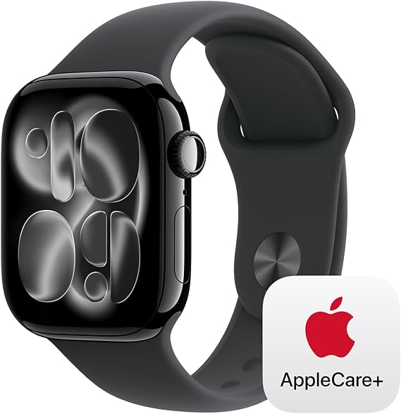 Apple Watch Series 11 GPS Model - 42mm Jet Black Aluminum Case and Black Sport Band - S/M + 2 Year Extension for Apple Watch Series 11