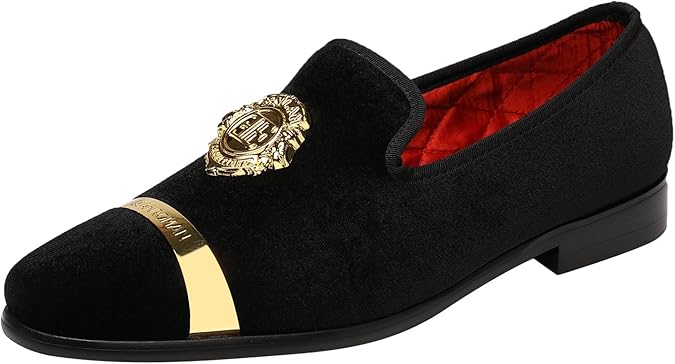 ELANROMAN Men's Velvet Loafers Dress Fashion Wedding Party Prom Shoes