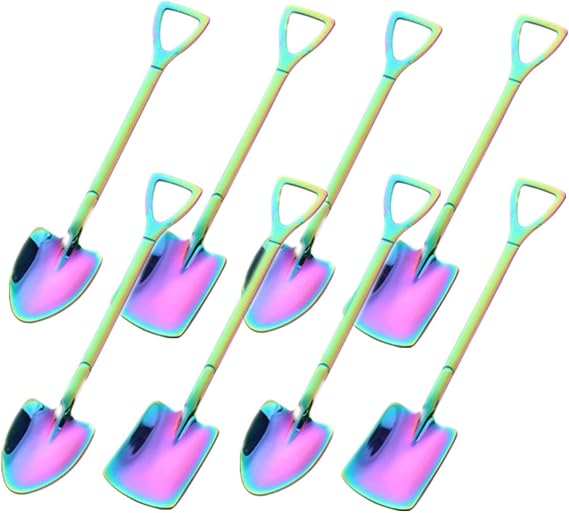 Rainbow Fruit Dessert Shovel Spoons Set, 8pcs Stainless Steel Dinner Tea Spoons for Dessert Coffee Ice Cream Fruit Cake for Home Kitchen Restaurant