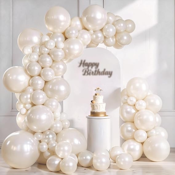 Pearl Sand White Balloons Arch Kit, Double Stuffed, Latex, Party | Pearl Ivory Beige Cream Balloon, Different Sizes 18/12/10/5 In, for Wedding Engagement Birthday Bachelorette Decorations