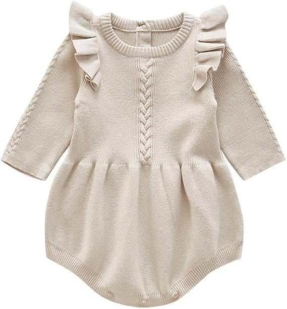 OBEEII Newborn Baby Girl Sweater Romper Infant Toddler Long Sleeve Knit Romper Sweater Jumpsuit Fall Winter Outfit