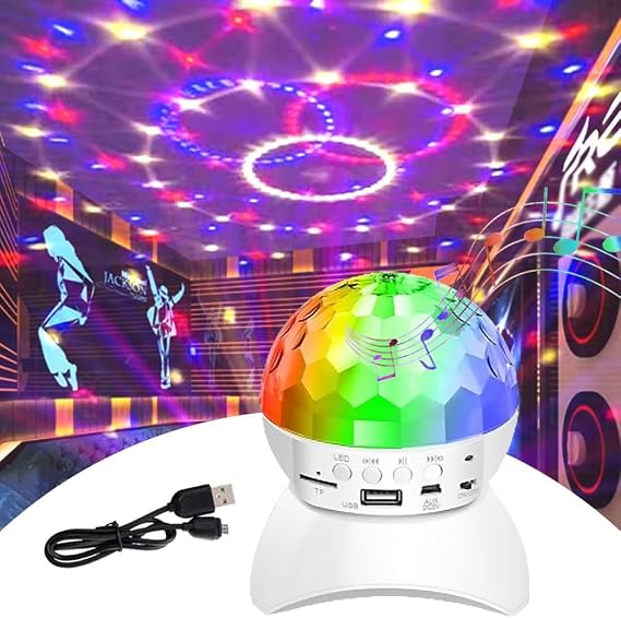 Disco Ball Light, DJ Strobe Light with Bluetooth Speaker RGB Stage Lights, Portable Crystal Party Lights for Xmas KTV Club Pub Show Home Theater (White) [Energy Class A+++]