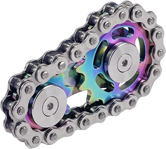 Bike Chain Gear Fidget Spinner Metal Sprocket Chain Fidget Toy, Colorful | Stress Anxiety Relief Fidget Toy, Stainless Steel Durable Mechanics W/Smooth Bearings EDC Novelty Toy