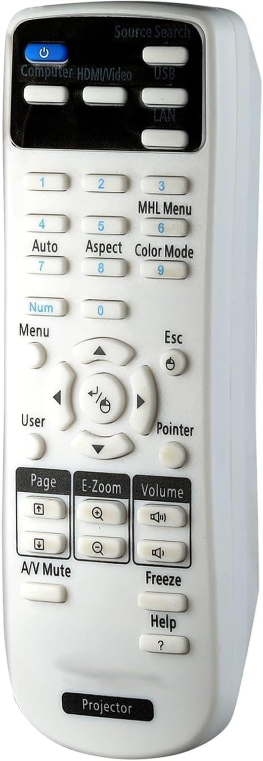Universal Projector Remote Control fit for All EPSON POWERLITE 108 1286 2042 2142W 2247U 970 980W 990U S39 W39 X39, EH-TW610, EH-TW650, EX3260, EX5260, H840A, Home Cinema 1060, VS250, VS350, VS355