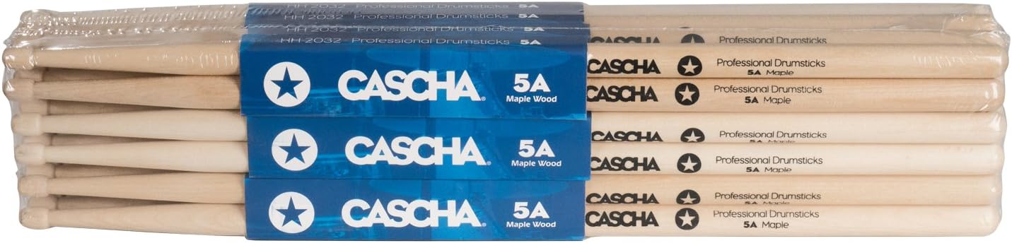 CASCHA professional drumsticks 5A robust maple sticks - drumsticks wood - professional drum accessories - drumsticks maple - drum sticks - drumsticks wooden head model 12 pair 24 pcs