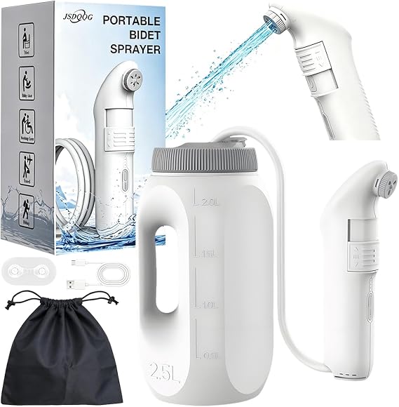 Portable Bidet for Travel, Rechargeable Electric Portable Bidet for Women Men, Large Handheld Bidet Sprayer, 2.5L Peri Bottle,Muslim Shower Camping, shatafa,Hygiene,Postpartum Care,