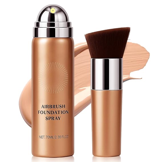 Erinde Airbrush Foundation Spray, Silk Airbrush Spray Foundation and Kabuki Brush, Flawless Coverage for Smooth Creamy Nude Finish, Blendable Long-Lasting Makeup Primer, 01# Natural