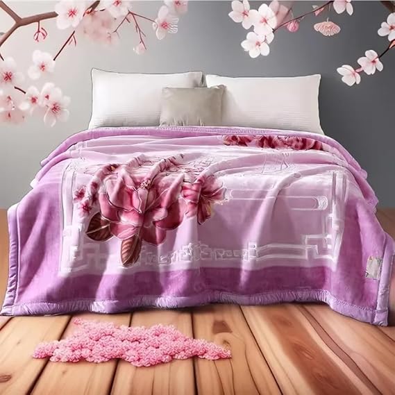 11Lb Heavy Korean Faux Mink Blanket Queen Size 80X90 Inch,Winter Warm Plush Fleece Blankets, Super Soft Cozy Thick,2 Ply Reversible Printed Raschel Bed Blanket,A,80"x90" 11Lb