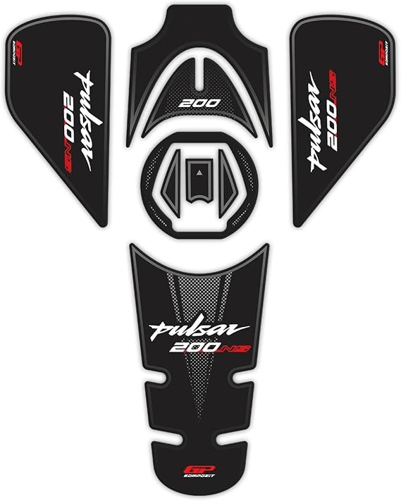 GP Kompozit Tank Pad Set Black-Red Compatible for Bajaj Pulsar NS200 2011-2023