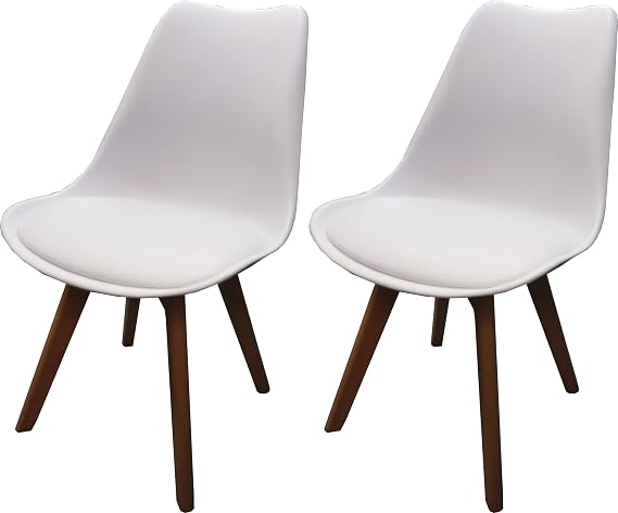Set of 2 Dining Chairs Tulip Style Wooden Legs Soft Cushion Pad Stylish Retro Lounge Dining Office White
