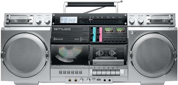 MUSE M-380GBS Retro Cassette Boombox with CD Player, AUX and Bluetooth, Smartphone Compatible, Cassette Recorder, Cool Vintage Design