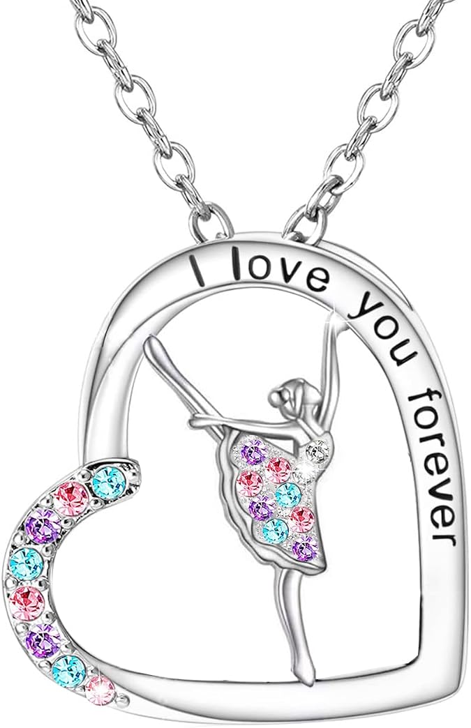 I Lover You Forever Dance Necklace for Girls Womens Crystal Pendant Necklaces Gifts Jewelry Gifts for Girls Daughter Granddaughter Niece Birthday Gift for Dance Lovers Christmas Graduation Gift over 3 years old