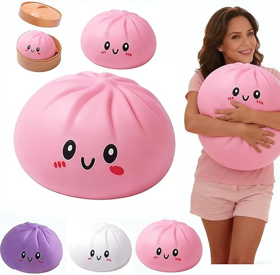 Giant Dumpling Stress Ball, 4/6/10 Inch Jumbo Dumpling Stress Ball, Soft Desk Stress Relief for Office & Home Relaxation (Pink L: 25cm/10inch)