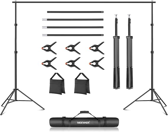 Neewer Backdrop Stand 10ft x 7ft, Adjustable Photo Studio Backdrop Support System for Wedding Parties Background Portrait Photography with 4 Crossbars, 8 Clamps,2 Black Sandbags and Carrying Bag-BLACK