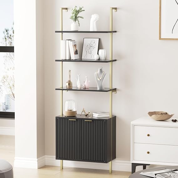 FiveWillowise Ladder Bookshelf with Cabinet,71" Wall Bookshlef with Storage