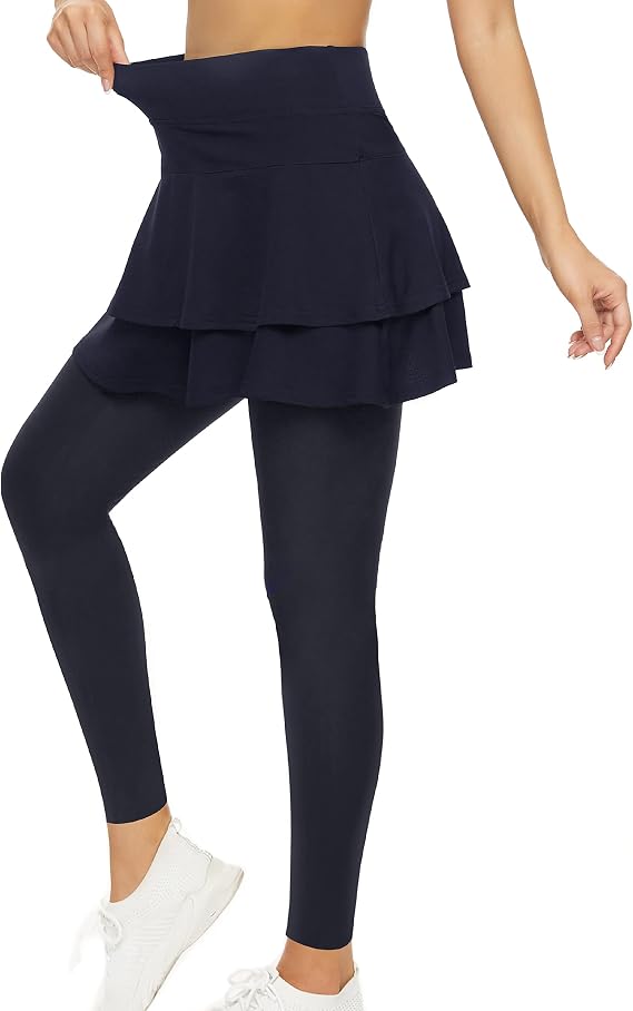 WOWENY Tennis Skirted Leggings for Women Golf Legging with Skirt Pockets