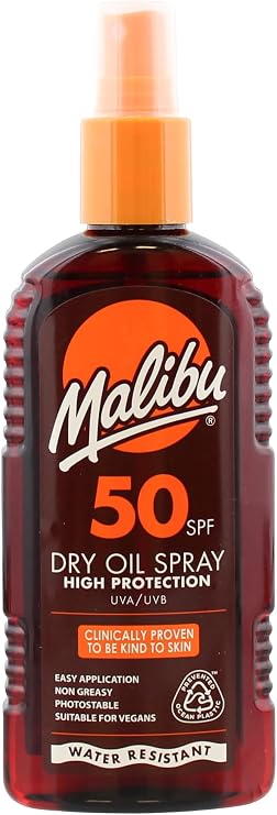 Malibu Sun SPF 50 Non-Greasy Dry Oil Spray for Tanning, High Protection, Water Resistant, 200ml
