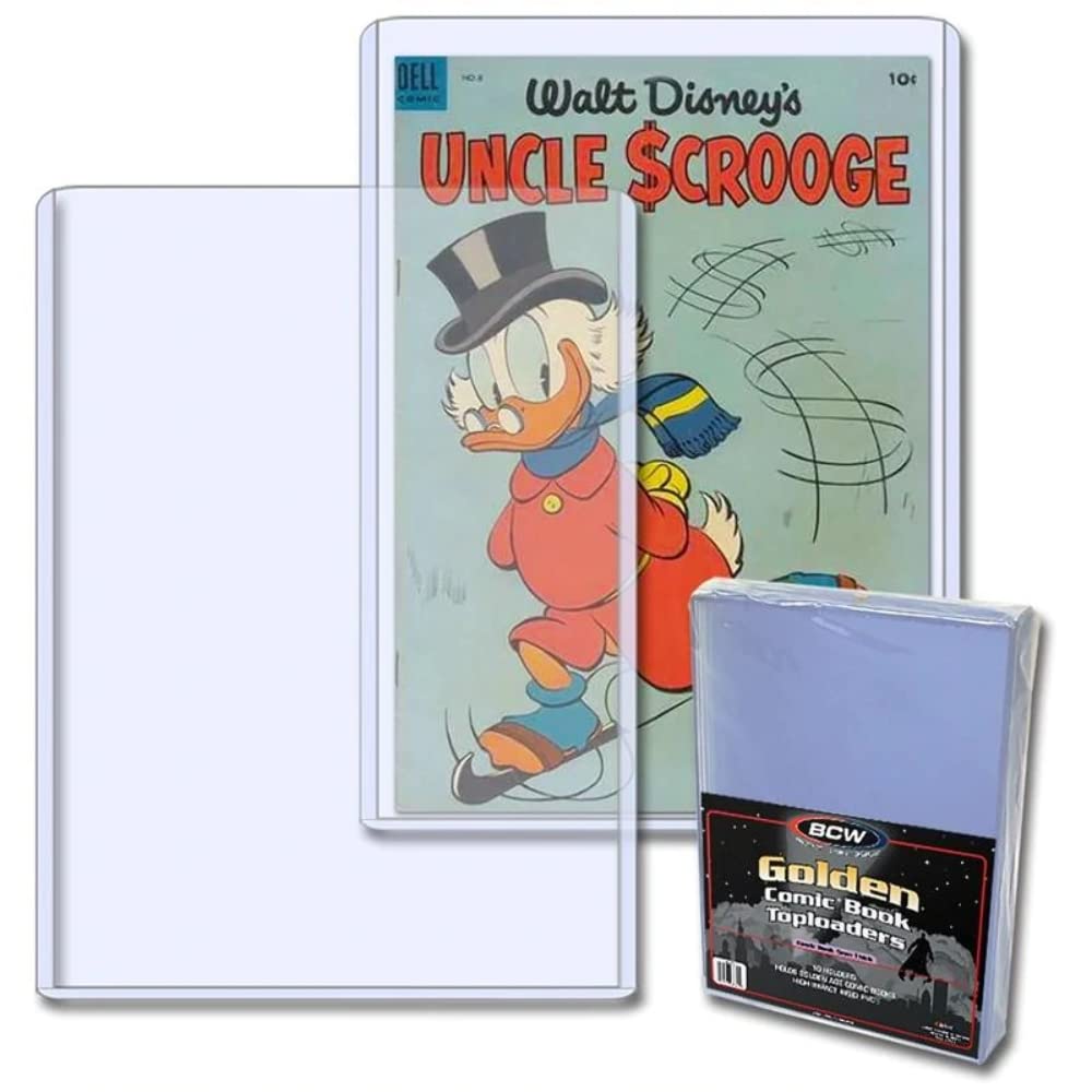 BCW Golden Age Comic Book Toploader Sleeves 10ct | Holds Golden Age Comics | Rigid PVC Construction for Long-Term Protection | Short Side Opening | Ideal for Comic Book Storage and Display