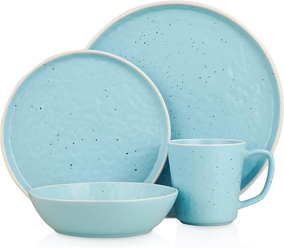 Stone Lain Elena Stoneware 16-Piece Round Dinnerware Set, Blue, 16 Piece - Service For 4