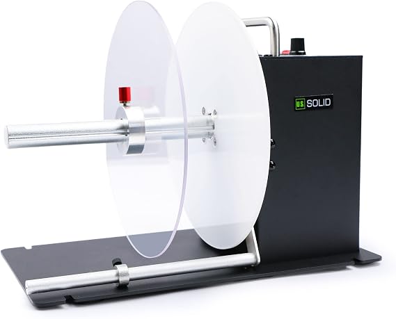 U.S. Solid Automatic Label Rewinder, 1/1.5/3 in Cores Plus Coreless, Bidirectional, up to 5.91 in Wide, 8.35 in Max Roll, up to 8 in/s, Auto-Sync Lift Lever, AC 100-240 V