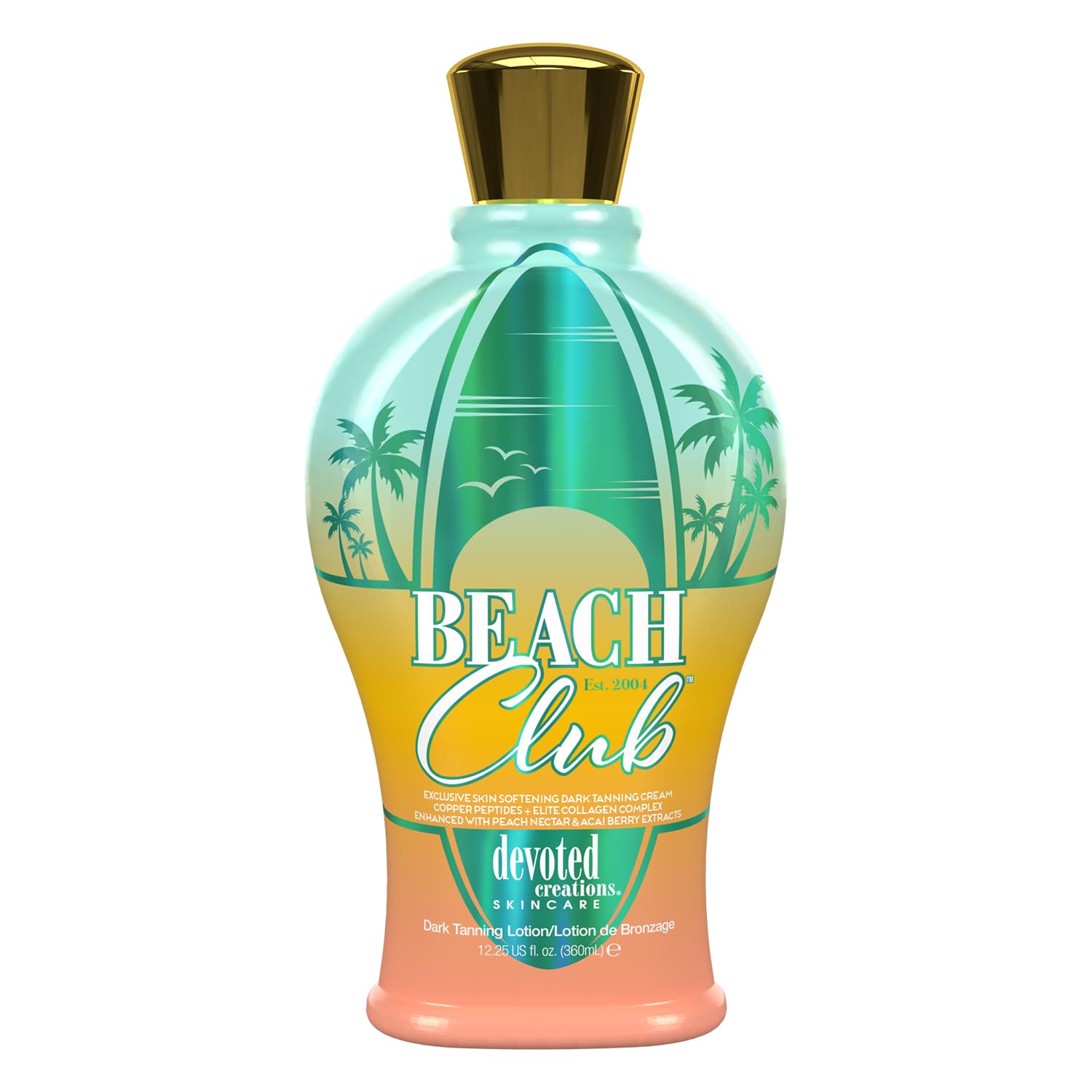 Devoted Creations Beach Club - Exclusive Skin Softening Copper Peptides  Elite Collagen Banking Complex with Peach Nectar & Acai Berry Extracts IndoorOutdoor Dark Tanning Lotion