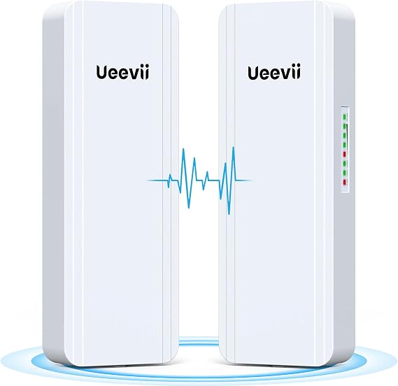 UeeVii 2.4G & 5G Dual Band Wireless Bridge, IP65 Outdoor Point to Point WiFi Bridge CPE5824 with 2 1000Mbps RJ45 Port,16dBi High-Gain Antenna, 5KM Long Range, 24V PoE Power, for Barn Shop Garage
