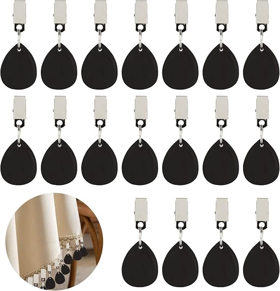 WOPPLXY 18 Pcs Tablecloth Weights Tablecloth Pendant, Teardrop Shape Table Cover Weights Stone, Table Weights Hangers with Metal Clip for Outdoor, Picnic, Party, Tablecloth Decoration(Black)