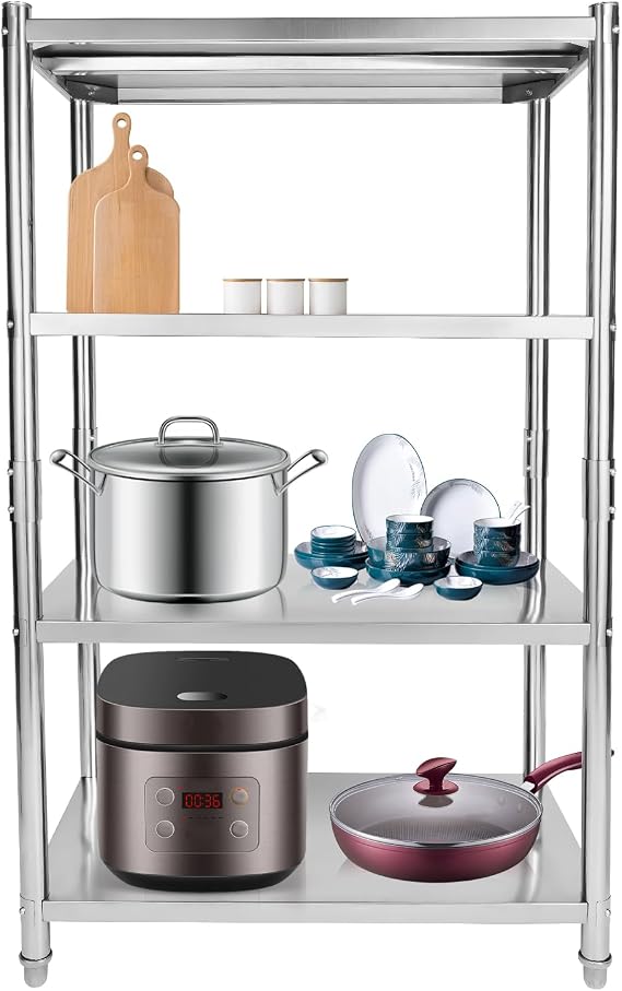 Stainless Steel Shelf Pantry Shelf Heavy Duty Kitchen Storage Rack, Metal Shelving Free Standing for Pantry, Kitchen, Garage, Retail, Adjustable Height (4 Tier 31 * 18 * 52 in)