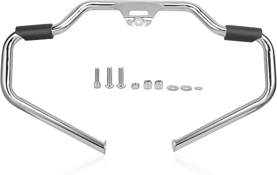 Mustache Engine Guard Front Highway Crash Bar for Harley 2018-2024 Softail Slim Fat Bob Fat Boy Breakout Street Bob Low Rider Heritage Deluxe Black Engine Protector (Chrome)