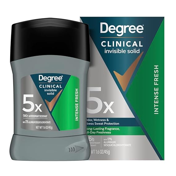 Degree Clinical Antiperspirant Deodorant for Men, Intense Fresh, 1.6 oz | For busy days, 96-hour sweat and odor protection in an invisible solid.