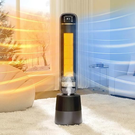 Auertech 35" Space Heater and Fan Combo, 1500W Tower Heater with Humidifier, 1.75L Water Tank, 150 Oscillating, Thermostat, 2-in-1 Electric Heater Fan for Indoor Use Large Room