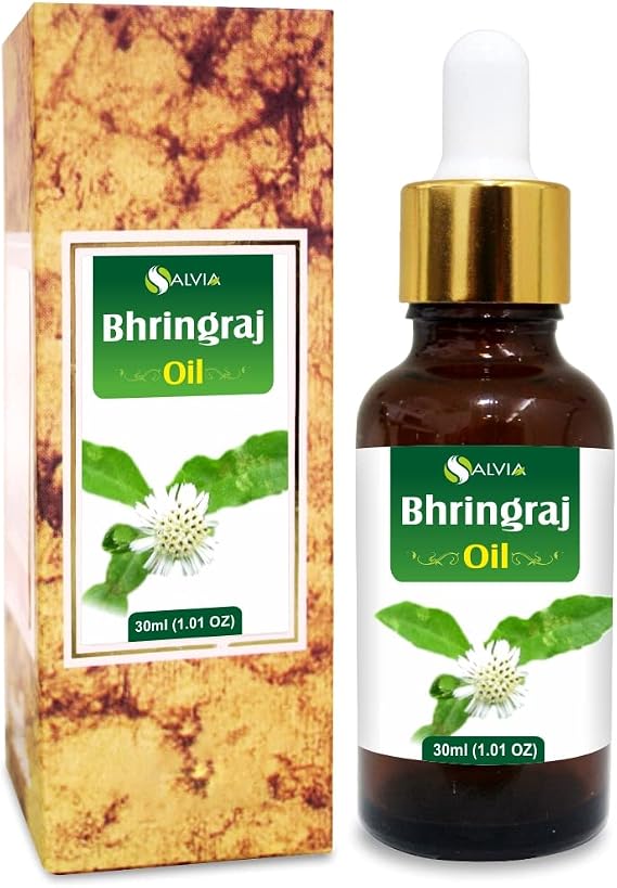Salvia Bhringraj Oil (Eclipta alba) Pure & Natural - Undiluted Uncut Cold Pressed Premium Oil Use for Aromatherapy, Skin Care & Hair - Therapeutic Grade (1.01 Fl Oz with dropper)