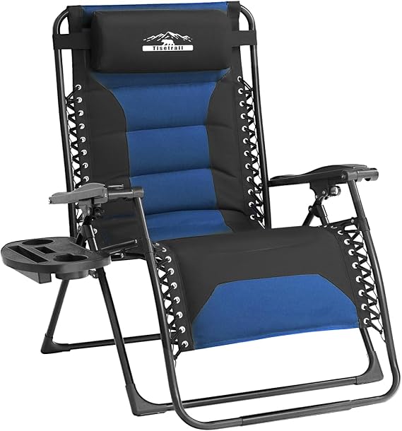 Zero Gravity Chair Oversized Recliner Padded Reclining Patio Chairs Folding XL Anti Gravity Lounge Chair with Adjustable Pillow and Cup Holder for Outdoor Camping Patio Lawn