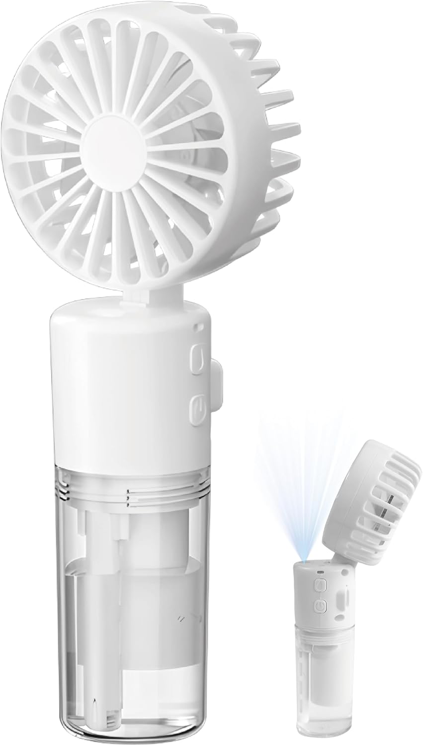 Handheld Misting Fan,Portable Misting Fans, Mine Fan with Water Spray,Foldable,4 Speed Adjustable, Suitable for Women, Outdoor, Home, Office, Travel White