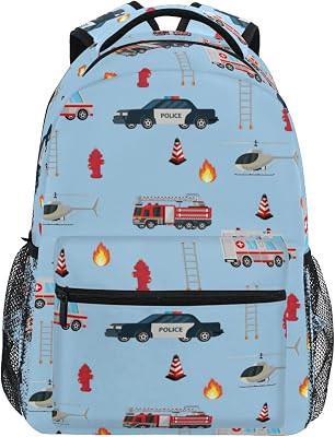 Travel Laptop Backpack Daypack College School Computer Bag Fire Truck Engine Ambulance Police Car Bookbag for Kids, Fits 3 to 6 Years Old