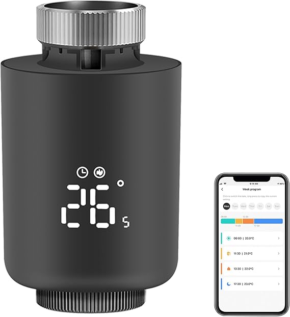 Smart Thermostat Radiator Valve: Programmable Thermostatic Valve, Zigbee Thermostat for Temperature Adjustment, App Control, Tuya Zigbee Hub Required, Compatible with Alexa, Google Home (Black)