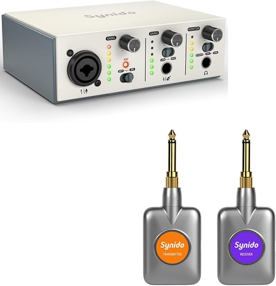 Synido Live Solo USB C Audio Interface + Wireless Guitar System Transmitter Receiver