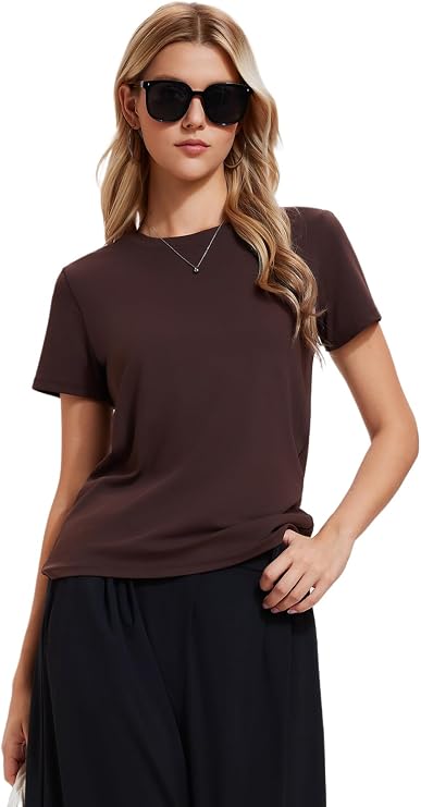 Women's Fitted T Shirt Short Sleeve Workout Top Non See Through Nylon Spandex Stretch Y2K Casual Basic Workout Gym Tee Summer
