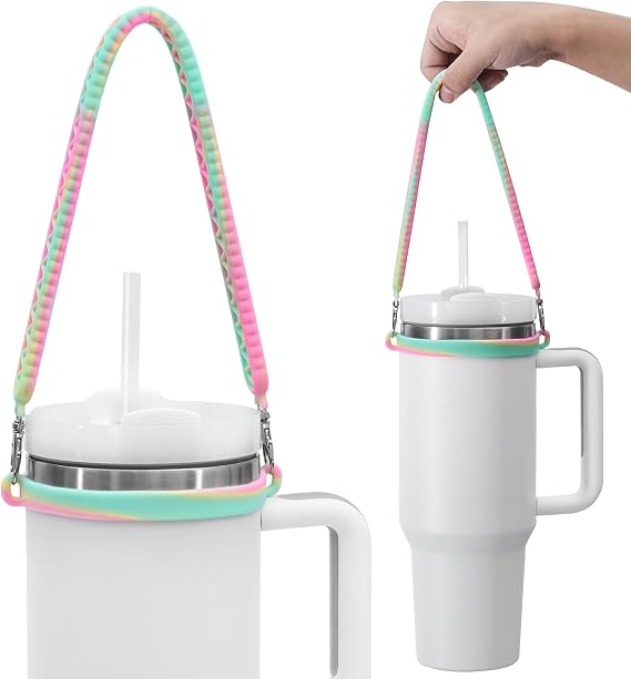 Water Bottle Handle, Silicone Water Bottle Sling, Carrier, Holder with Strap, Fits Most 8-40oz Bottles Stanley Cup Accessories