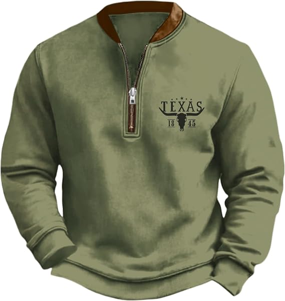 HOTYD Aztec Cowboy Jacket Men Vintage Bullhorn Printed Oversized Western Sweatshirt Long Sleeve Quarter Zip Pullover
