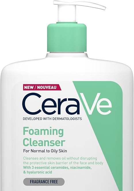 CeraVe Foaming Cleanser for Normal to Oily Skin with Niacinamide & 3 Essential Ceramides, Developed with Dermatologists, Gently Cleanses & Removes Excess Oil, Fragrance-Free