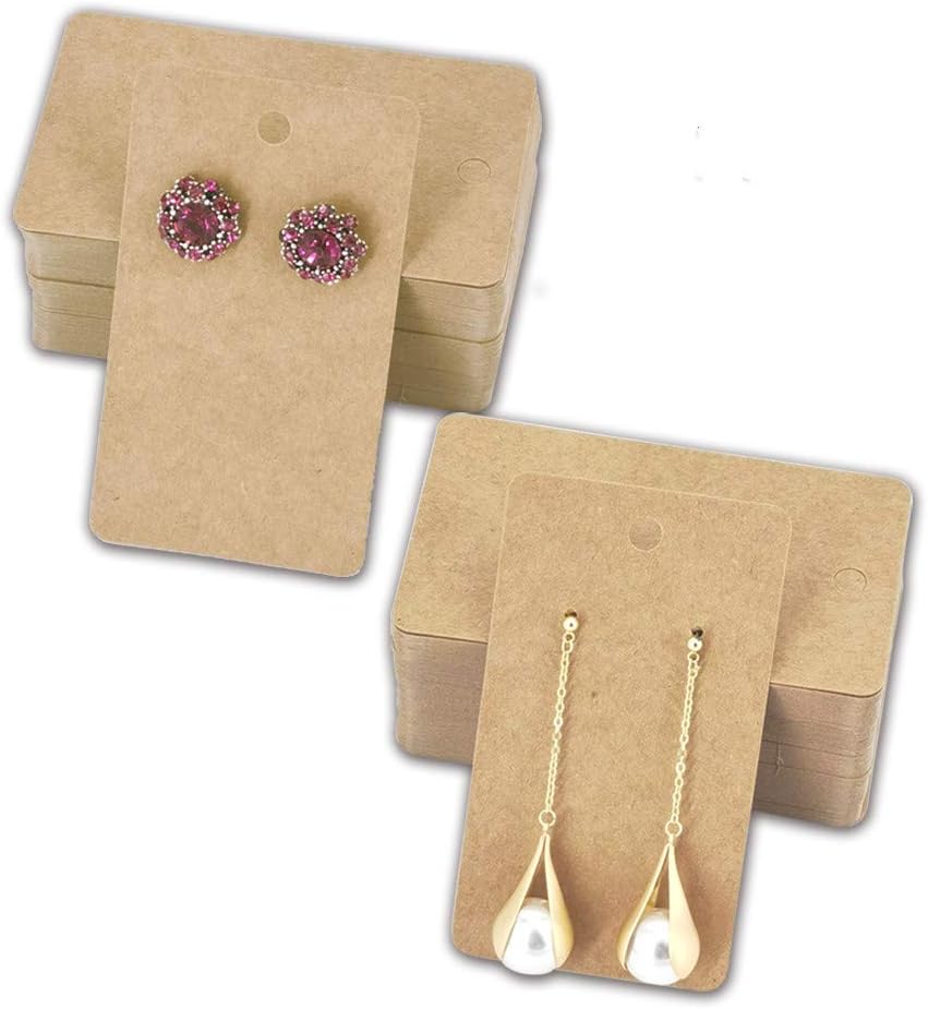 HUAPRINT Earring Card Holder,Earring Cards(Brown, 200 Pack)-Jewelry Display Card-Blank Kraft Paper Tag-Hanging Jewelry Cards for DIY Ear Studs, Earring Packaging
