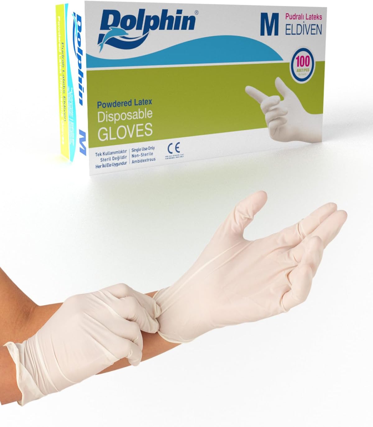 Dolphin White Latex Gloves Powdered M 100 Pieces