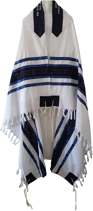 Personalized Exclusive Dark Blue Stars of David Wedding Tallit Gadol, Wool Tallit, Hebrew Prayer Shawl from Israel 55"x72"