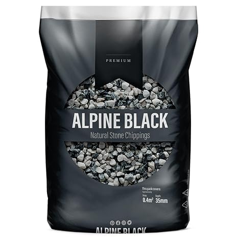 UHL Decorative Stone Chippings Rock Slate Garden Patio Gravel Aggregates for Driveway Paths Landscape Flower Bed, Natural Stone Pebbles for Plant Pots Vases, ALPHINE BLACK 12-25mm