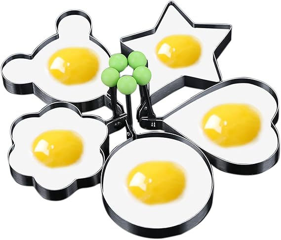 Stainless Steel Egg Molds, 5 Pack 3.5 Inch Different Shape Silver Egg Ring Molds for Cooking and Griddle of Flapjack, Bread and Chocolate