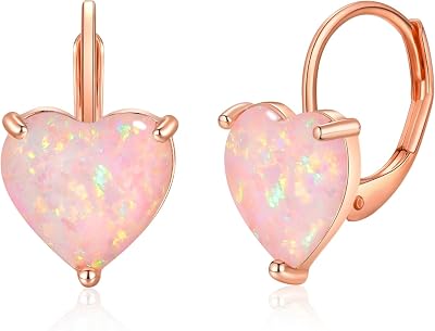 CiNily Heart Opal Earrings Short Leverback Drop Earrings for Women Hypoallergenic, Pendant Earrings 14K White Gold  Rose Gold Plated Hanging Lever Earrings Opal Hoops Fashion Jewelry Gifts for Sensitive Ears