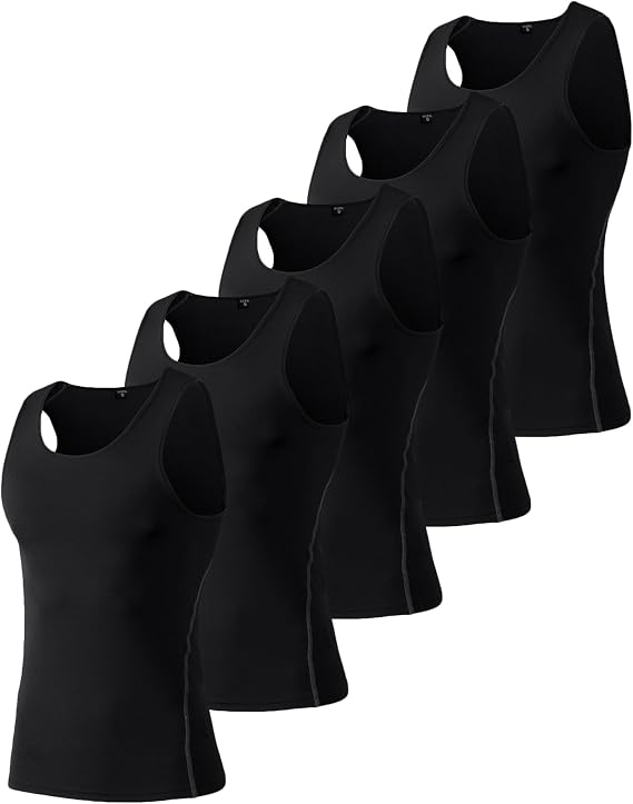 LANBAOSI Sleeveless Compression Shirt Men Running Tank Top 5 Pack