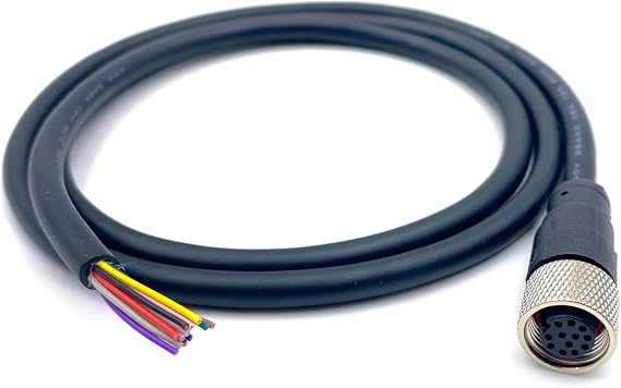 M12 12 Pin Female Connector Cable, A Code Straight Aviation Plug Electrical Cable PVC Industrial Molded Unshielded Cable AWG26(1Meter)
